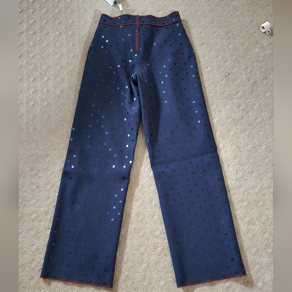 Marc Jacobs Runway $1900 Wide Leg High Waist Flare Dot Wool Pant XS 2 navy - Picture 7 of 12